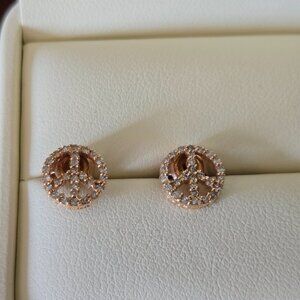 C&S diamond peace sign 14k stud earrings